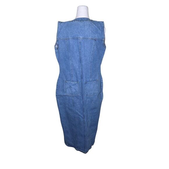 Vintage 90s Midi Denim Dress Womens Size M Blue Sleeveless Button Up Body Con - Picture 4 of 7